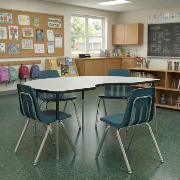 Activity Table and Chair Package - 4000 Series Activity Table (48"x72" Kidney) & Four 9000 Series Stack Chairs (18'' H - 5th-Adult)