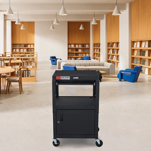Adjustable Height Metal Cart w/ Cabinet & Keyboard