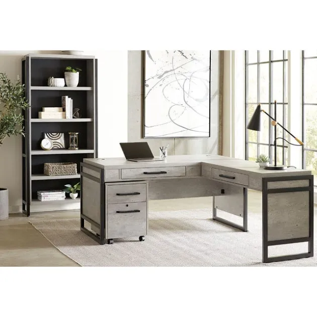 Artisan Collection L-Shaped Executive Office Desk with Bookcase