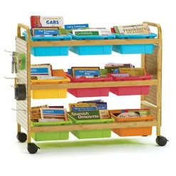 Bamboo Book Browser Carts w/ Pegboard Kits