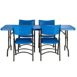 Blue Plastic Folding Table & Chair Set- 30'' x 72'' Rectangle Folding Table with 4 Blue Folding Chairs