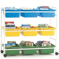 Book Browser Cart w/ 6 Divided & 3 Open Storage Bins