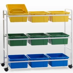 Book Browser Cart w/ 6 Divided & 3 Open Storage Bins