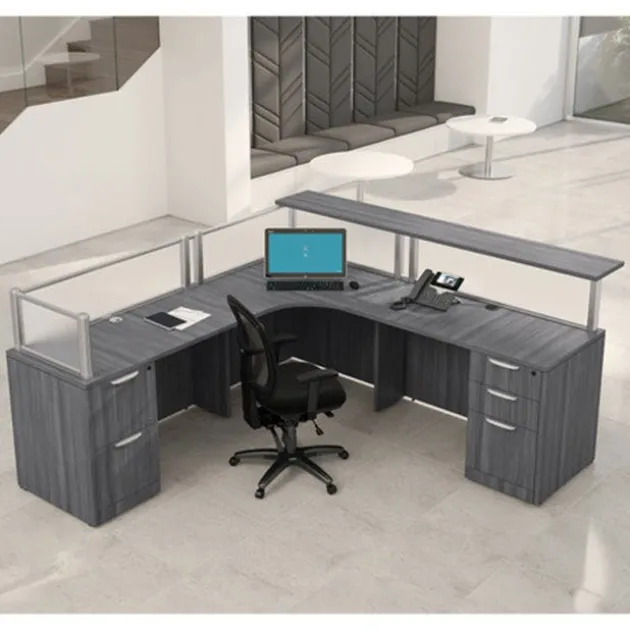 Borders II Collection L-Shaped Reception Desk w/ Transaction Shelf (83" x 89" x 42")