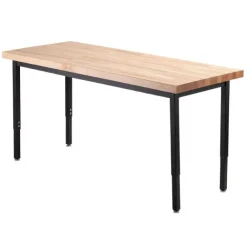 Butcher Block Height Adjustable Table (30'' x 72'') with 6 Black Frame Stools