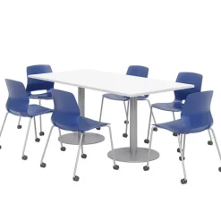 Cafe Table with Six Lola Armless Chairs w/ Casters- 36'' X 72'' Rectangle