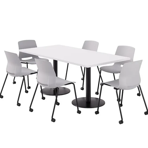 Cafe Table with Six Lola Armless Chairs w/ Casters- 36'' X 72'' Rectangle