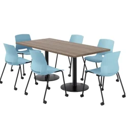 Cafe Table with Six Lola Armless Chairs w/ Casters- 36'' X 72'' Rectangle