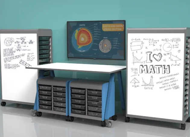 Cascade Two-Sided Whiteboard Unit w/ Tote Trays