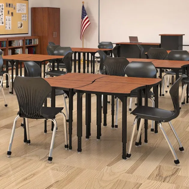 Classroom Set - 8 Apex Stack Chairs (18''H 5th-Adult) & 8 Dry Erase Contour Student Apex Desks