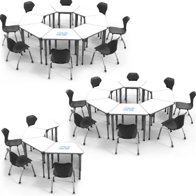 Classroom Set - 20 Apex Stack Chairs (18'' H -5th-Adult) & 20 Trapezoid Dry Erase Apex Student Desks