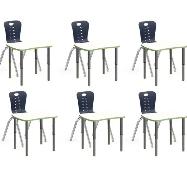 Classroom Set - 6 Bone Synergy Dry Erase Student Desks and Stack Chairs
