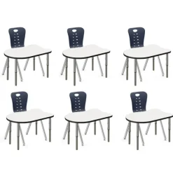 Classroom Set - 6 Fish Synergy Dry Erase Student Desks and Stack Chairs
