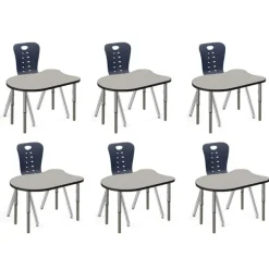 Classroom Set - 6 Fish Synergy Student Desks and Stack Chairs