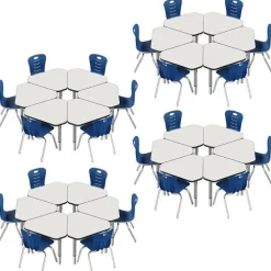 Classroom Set - 24 Jewel Dry Erase Synergy Student Desks and Stack Chairs