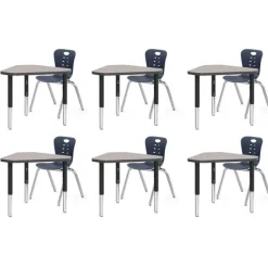 Classroom Set - 6 Jewel Synergy Student Desks and Stack Chairs