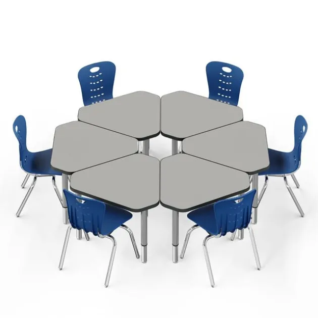 Classroom Set - 6 Jewel Synergy Student Desks and Stack Chairs