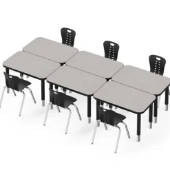 Classroom Set - 6 Rectangle Synergy Student Desks and Stack Chairs