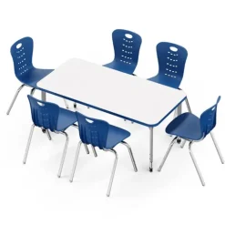 Classroom Set - Rectangle Synergy Table with 6 Stack Chairs