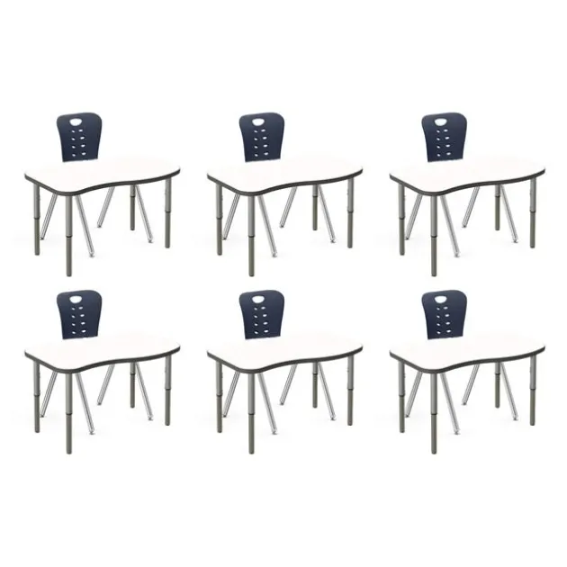 Classroom Set - 6 Ripple Synergy Dry Erase Student Desks and Stack Chairs