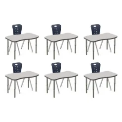 Classroom Set - 6 Ripple Synergy Student Desks and Stack Chairs