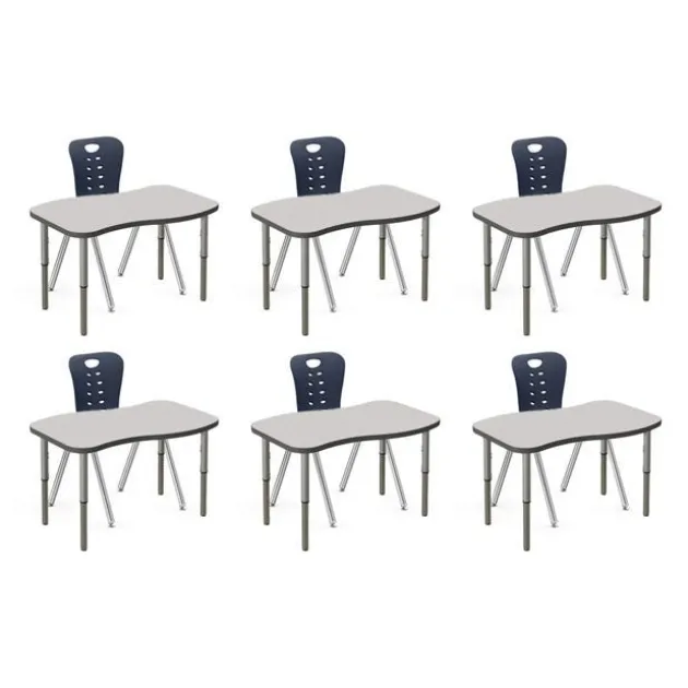 Classroom Set - 6 Ripple Synergy Student Desks and Stack Chairs