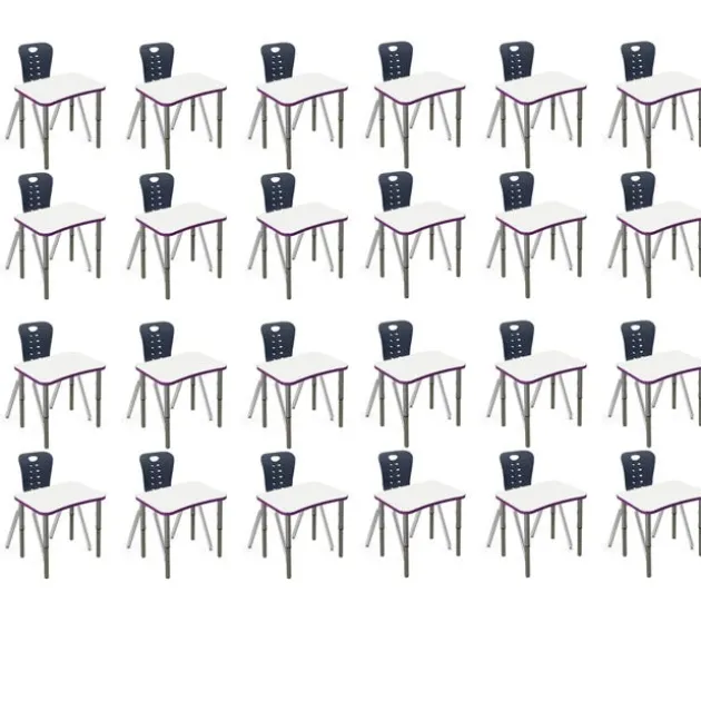 Classroom Set - 24 Ryan Synergy Dry Erase Student Desks and Stack Chairs