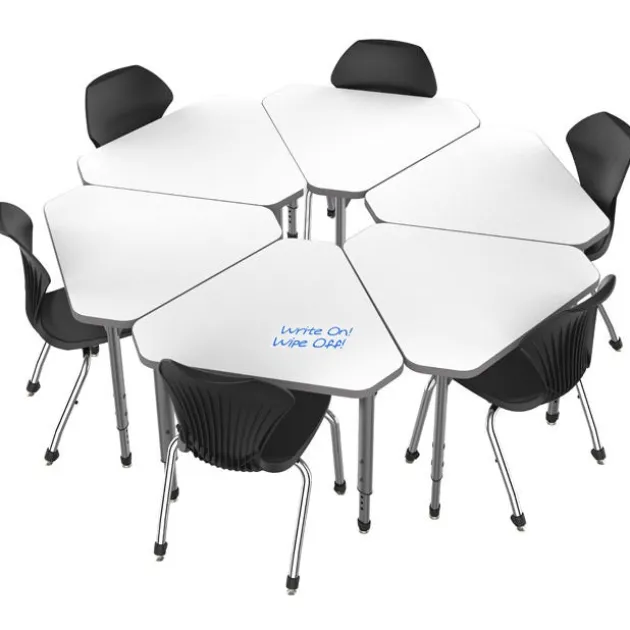 Classroom Set - 6 Single Student Gem Dry Erase Apex Desks & 6 Apex Stack Chairs (18'' 5th-Adult)