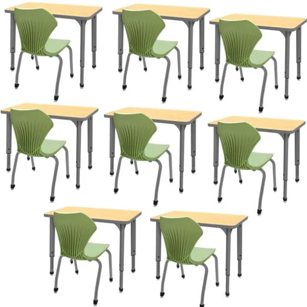 Classroom Set - 8 Single Student Desks & Apex Chairs