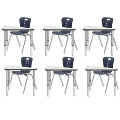 Classroom Set - 6 Triangle Synergy Dry Erase Synergy Student Desks and Stack Chairs