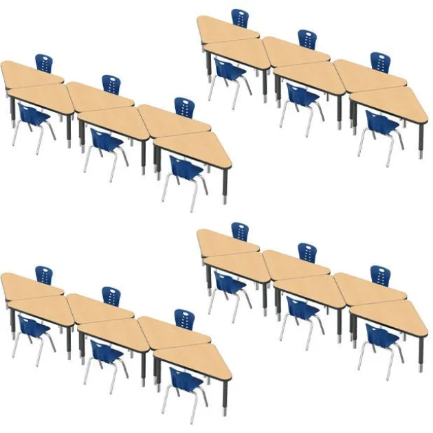 Classroom Set - 24 Triangle Synergy Student Desks and Stack Chairs