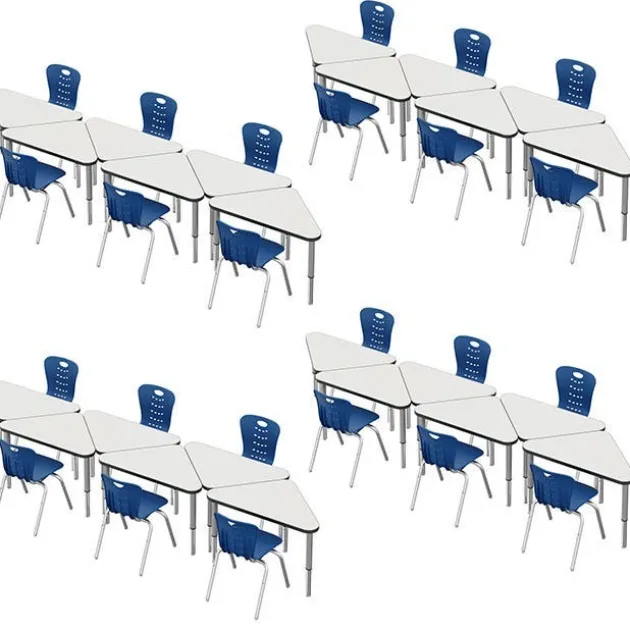 Classroom Set - 24 Triangle Synergy Dry Erase Synergy Student Desks and Stack Chairs