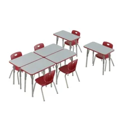 Corrella Height Adjustable Collaborative Desk Package w/ 6 Rectangle Desks & 6 Chairs