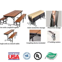 Customizable Mobile Cafeteria Convertible Bench Table - (7' L)