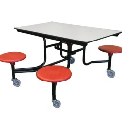 Customizable Mobile Stool Cafeteria Table - 4 Stools (4' L)