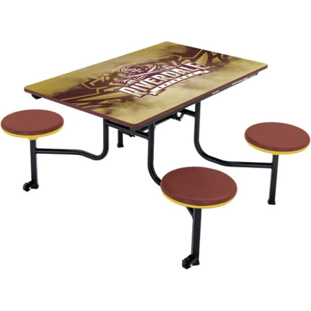 Customizable Mobile Stool Cafeteria Table - 4 Stools (4' L)