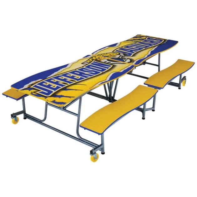 Customizable Ocean Wave Top Mobile Bench Cafeteria Table (10' L)