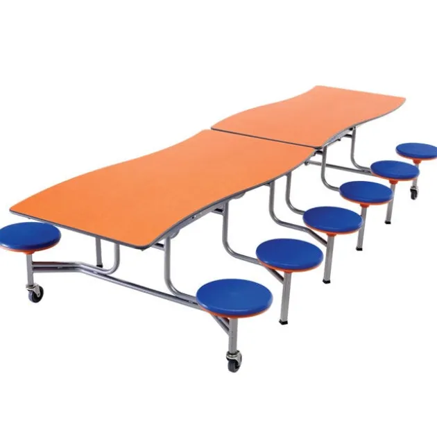Customizable Ocean Wave Top Mobile Stool Cafeteria Table - 12 Stools (10' L)