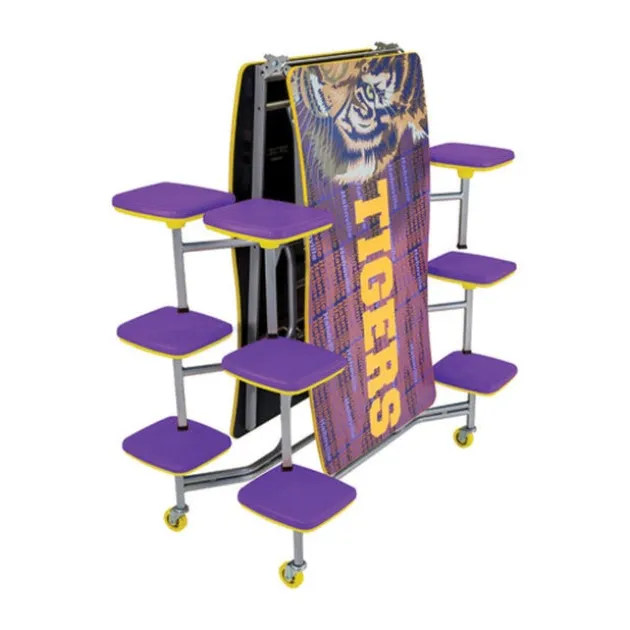 Customizable Ocean Wave Top Mobile Stool Cafeteria Table - 12 Stools (10' L)