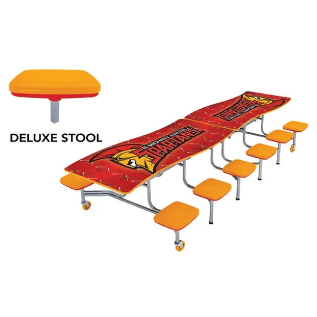 Customizable Ocean Wave Top Mobile Stool Cafeteria Table - 12 Stools (10' L)