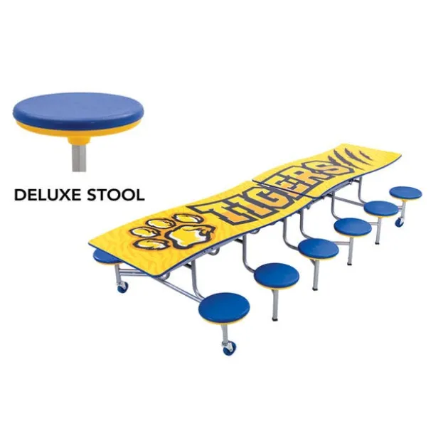 Customizable Ocean Wave Top Mobile Stool Cafeteria Table - 12 Stools (10' L)