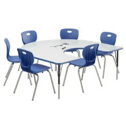 Deluxe Dry Erase Activity Table & Classic Student Chair Packages (60" x 66" Horseshoe - 1 Table & 6 Chairs)