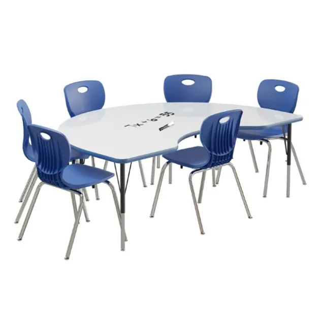 Deluxe Dry Erase Activity Table & Classic Student Chair Packages (48" x 72" Kidney - 1 Table & 6 Chairs)