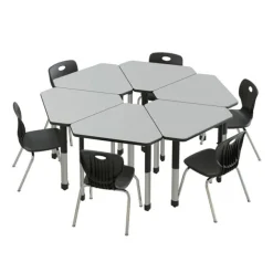 Deluxe HPL Height Adjustable Collaborative Desk Package w/ 6 Diamond Desks & 6 Chairs