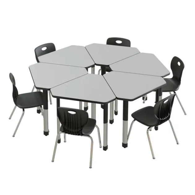 Deluxe HPL Height Adjustable Collaborative Desk Package w/ 6 Diamond Desks & 6 Chairs