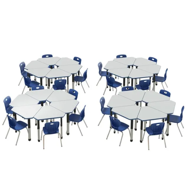 Deluxe HPL Height Adjustable Collaborative Desk Package w/ 24 Diamond Desks & 24 Chairs