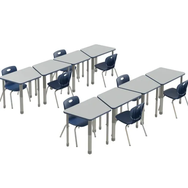 Deluxe HPL Height Adjustable Collaborative Desk Package w/ 8 Trapezoid Desks & 8 Chairs