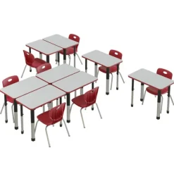 Deluxe HPL Height Adjustable Collaborative Desk Package w/ 8 Rectangle Desks & 8 Chairs