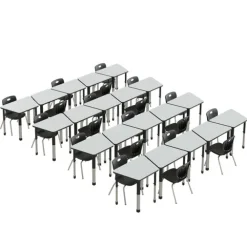 Deluxe HPL Height Adjustable Collaborative Desk Package w/ 20 Trapezoid Desks & 20 Chairs