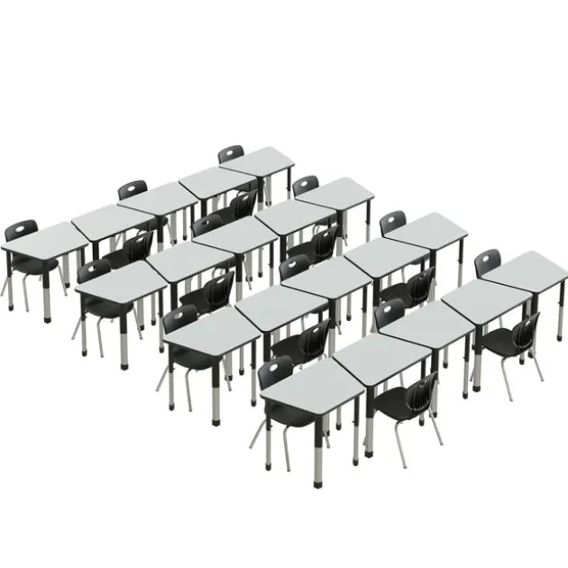 Deluxe HPL Height Adjustable Collaborative Desk Package w/ 20 Trapezoid Desks & 20 Chairs